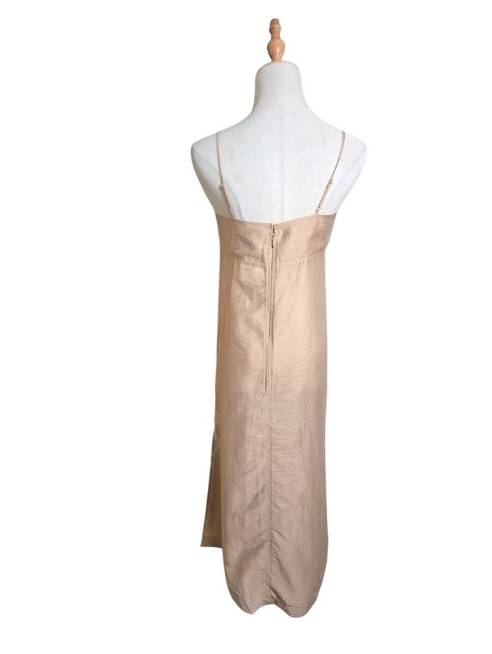 H & M Edition Beige Sheer Embellished Spaghetti Strap Linen Blend Maxi Dress NWT - Picture 5 of 7